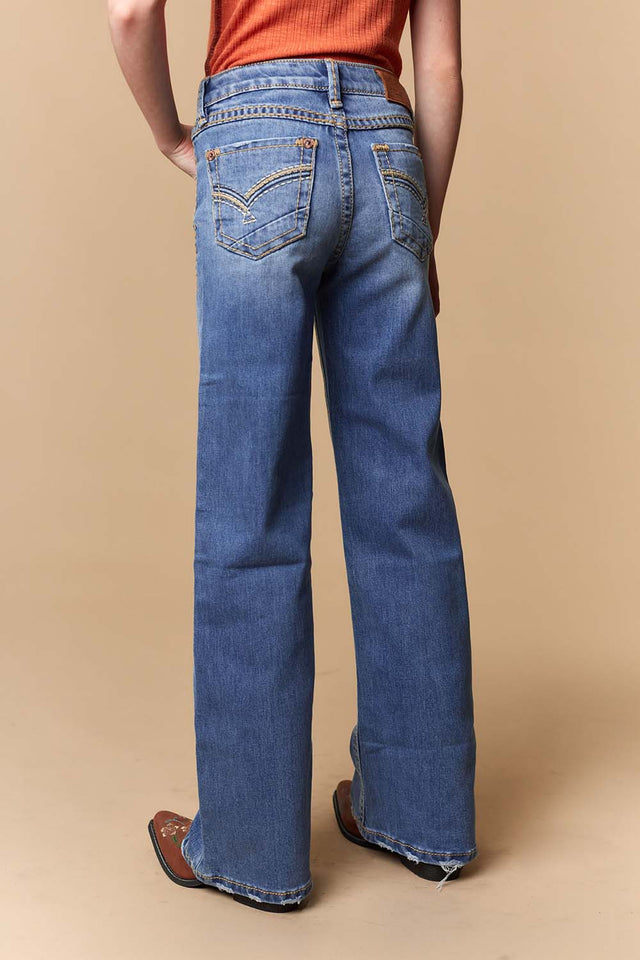 Girl's Lite Embroidery Wide Leg Jeans