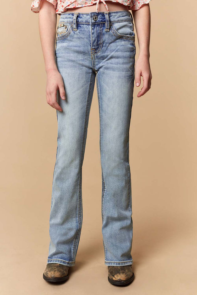Girl's Lite Embroidery Bootcut Jeans