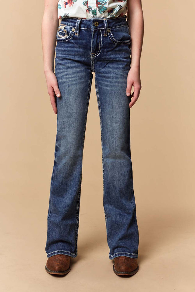 Girl's Lite Embroidery Bootcut Jeans