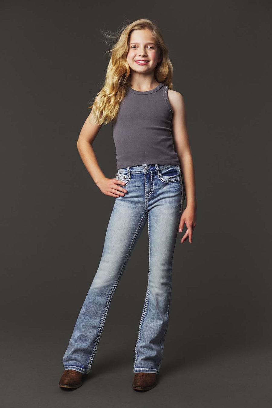 Girl's Embroidery Bootcut Jeans
