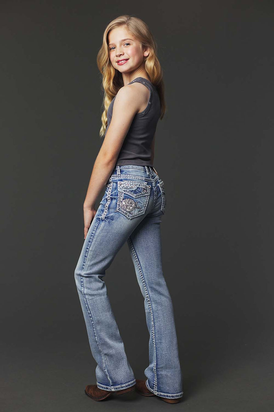 Girl's Embroidery Bootcut Jeans