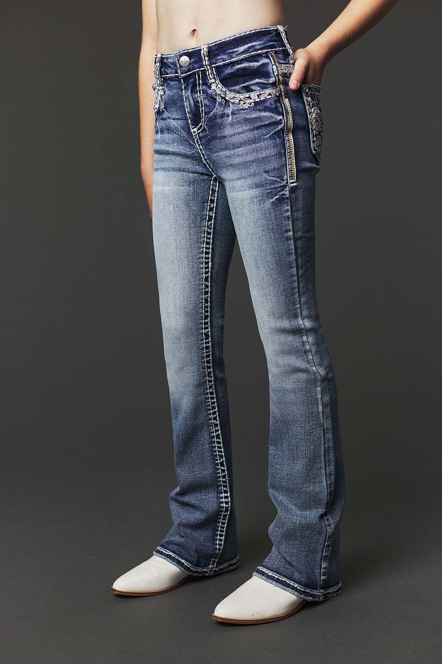Girl's Embroidery Bootcut Jeans