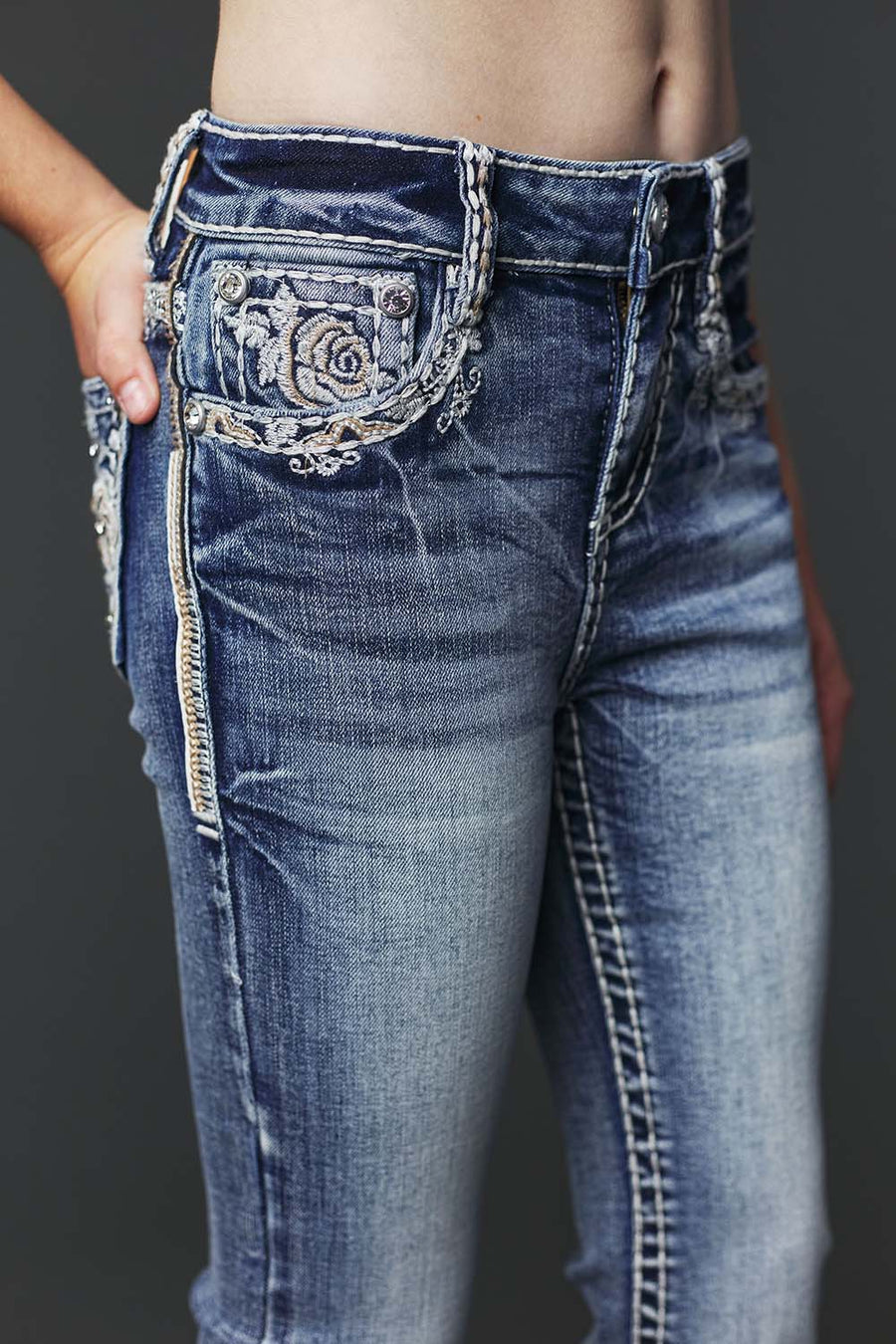 Girl's Embroidery Bootcut Jeans