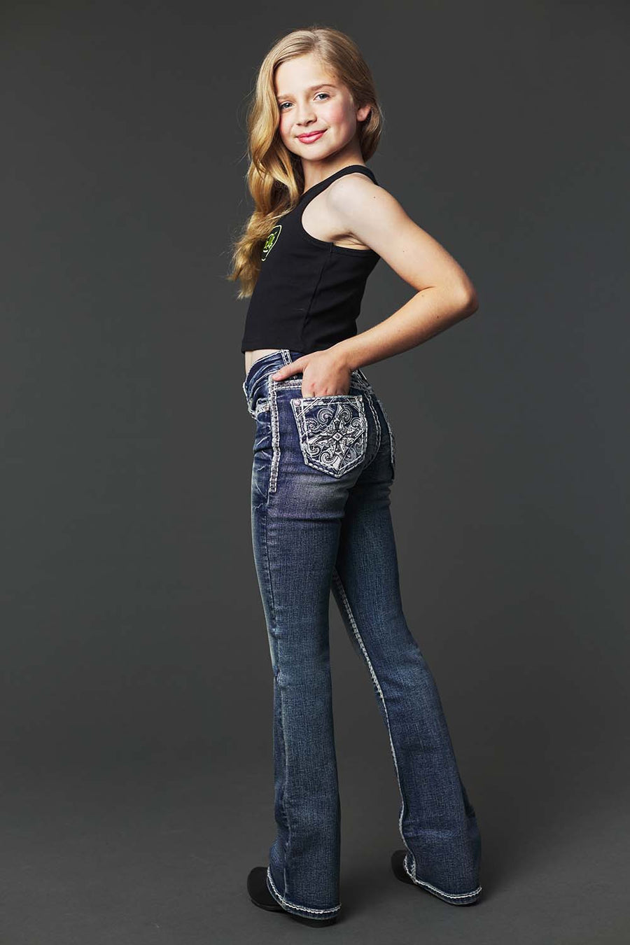 Girl's Embroidery Bootcut Jeans