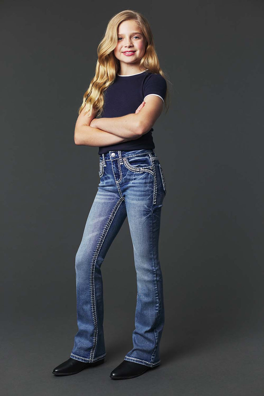 Girl's Embroidery Bootcut Jeans