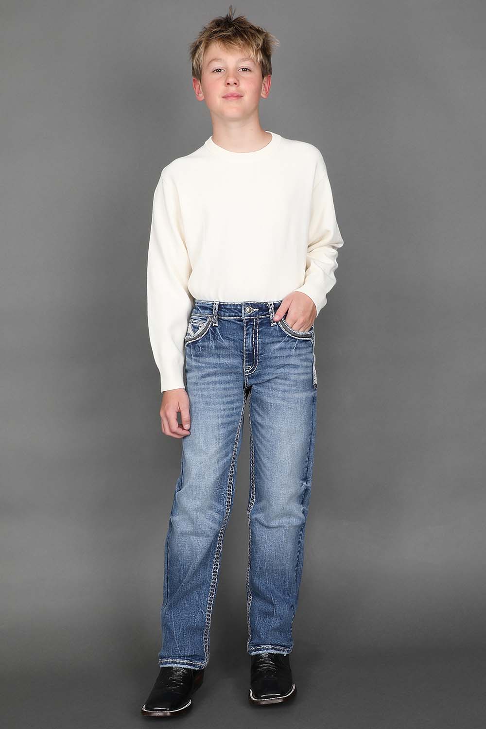 Boy's Embroidered Straight Jeans