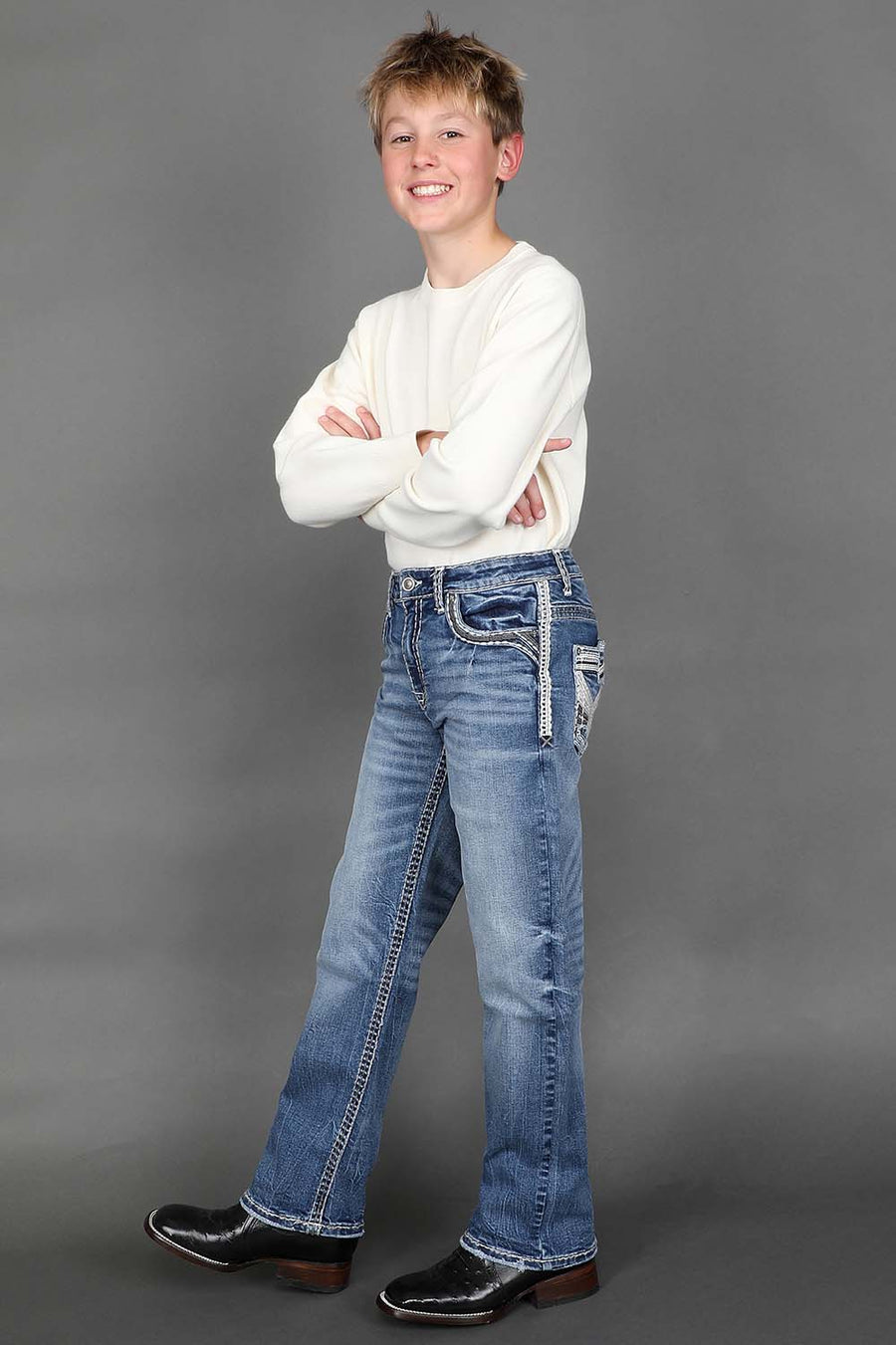Boy's Embroidered Straight Jeans