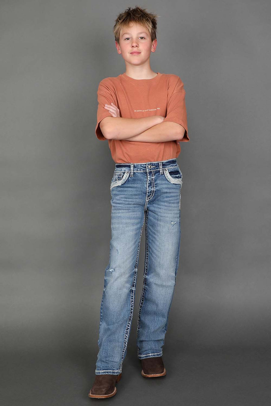 Boy's Embroidered Straight Jeans