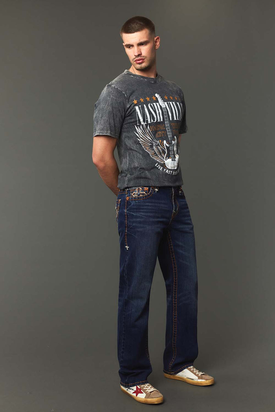 Men's Embroidered Straight Jeans