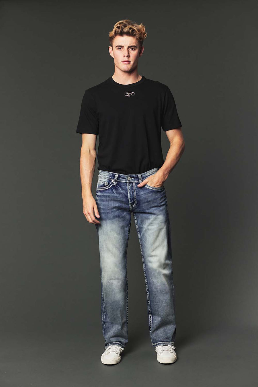 Men's High Street Lite Embroidered Straight Leg Jeans