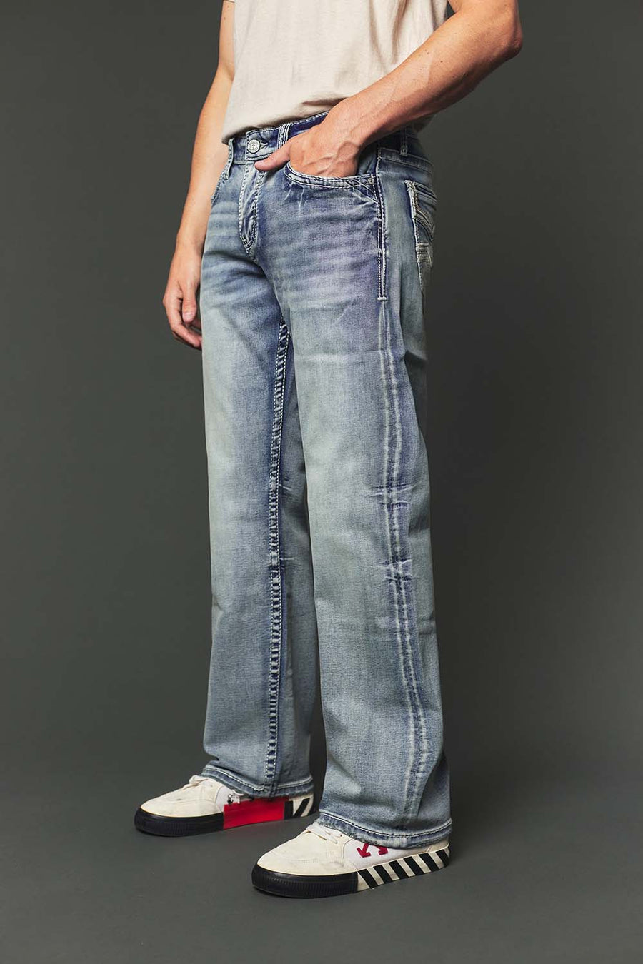 Men's High Street Lite Embroidered Straight Leg Jeans