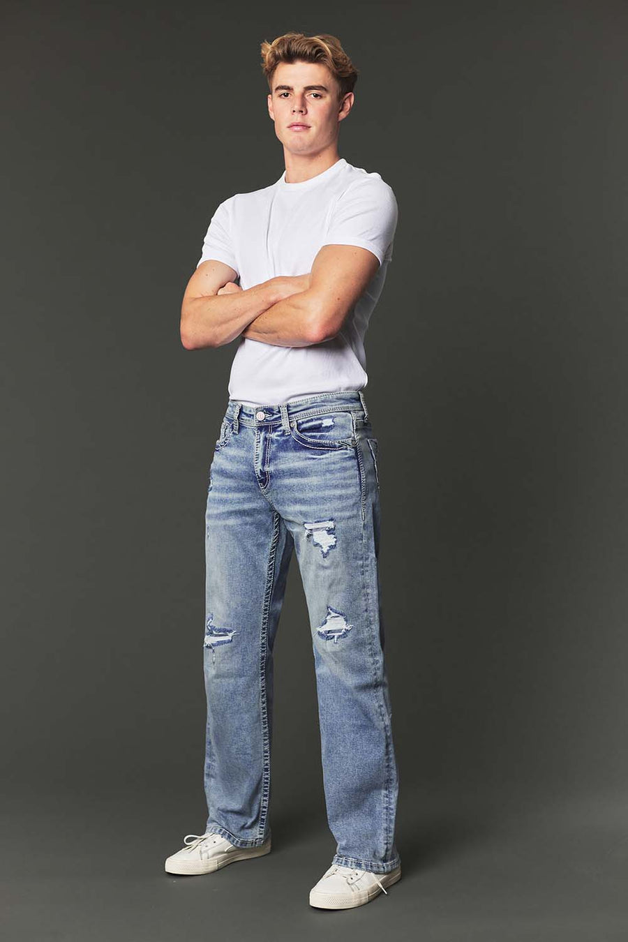 Men's High Street Lite Embroidered Straight Leg Jeans