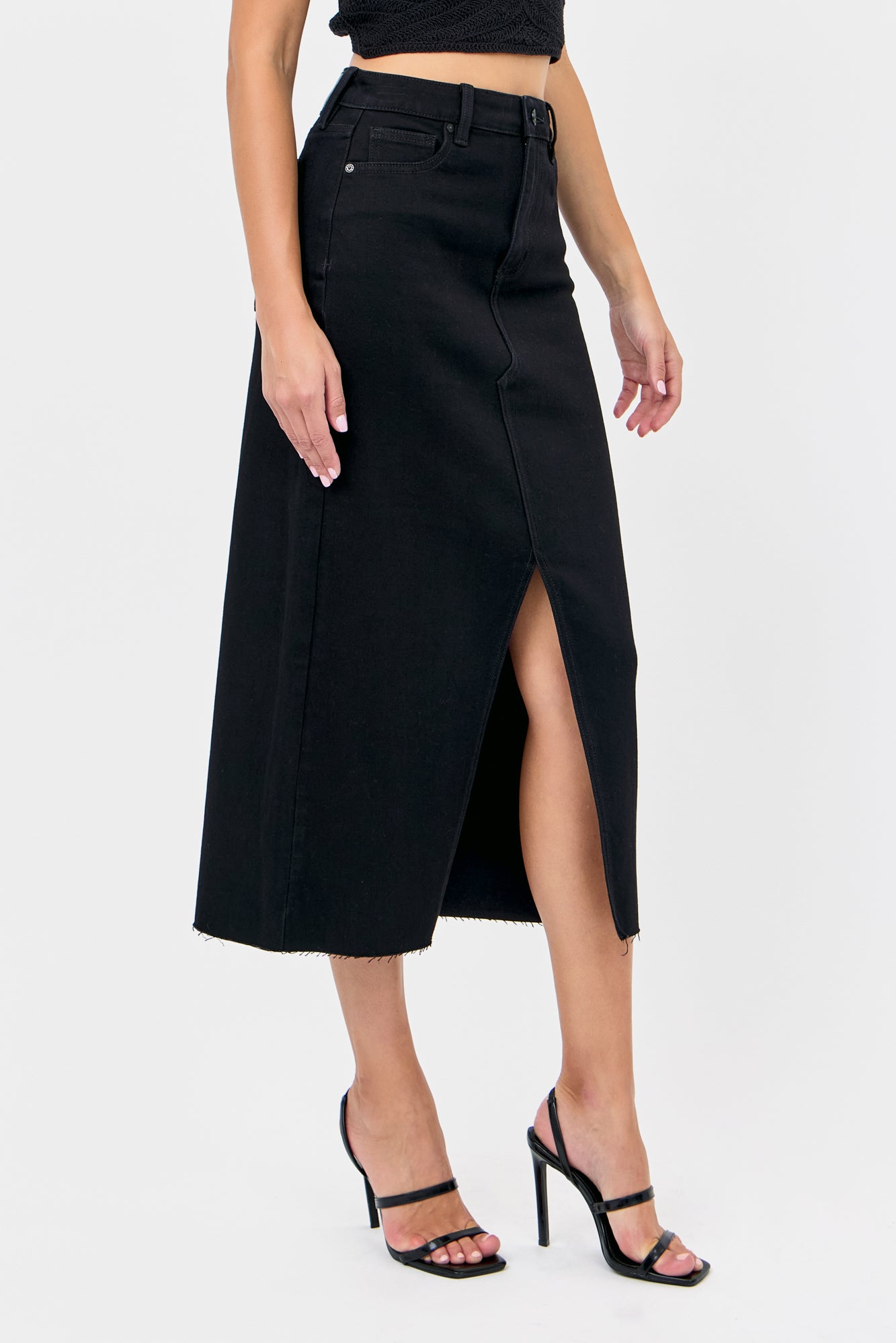 Women's Front-Slit Denim Midi Skirt