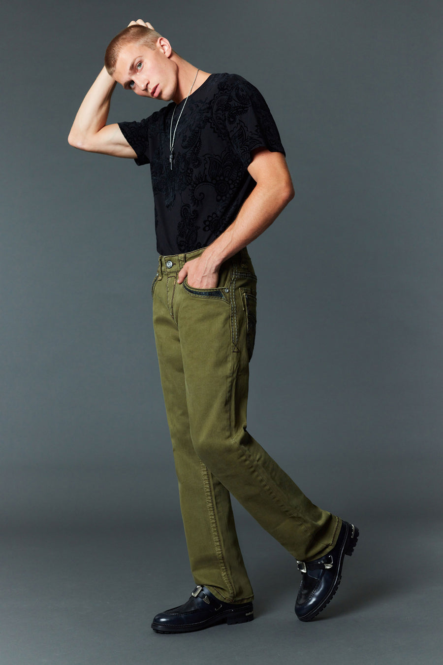 Men's Colored Emb Straight Jeans