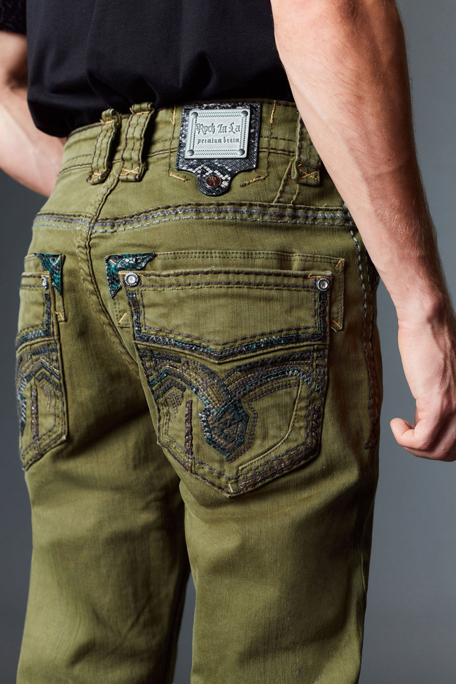 Men's Colored Emb Straight Jeans