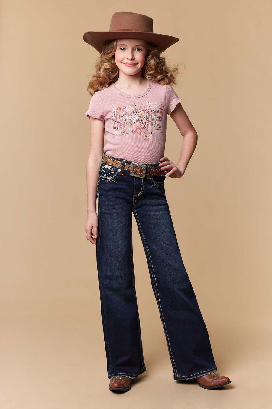 Girl's Lite Embroidery Wide Leg Jeans