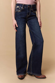 Girl's Lite Embroidery Wide Leg Jeans