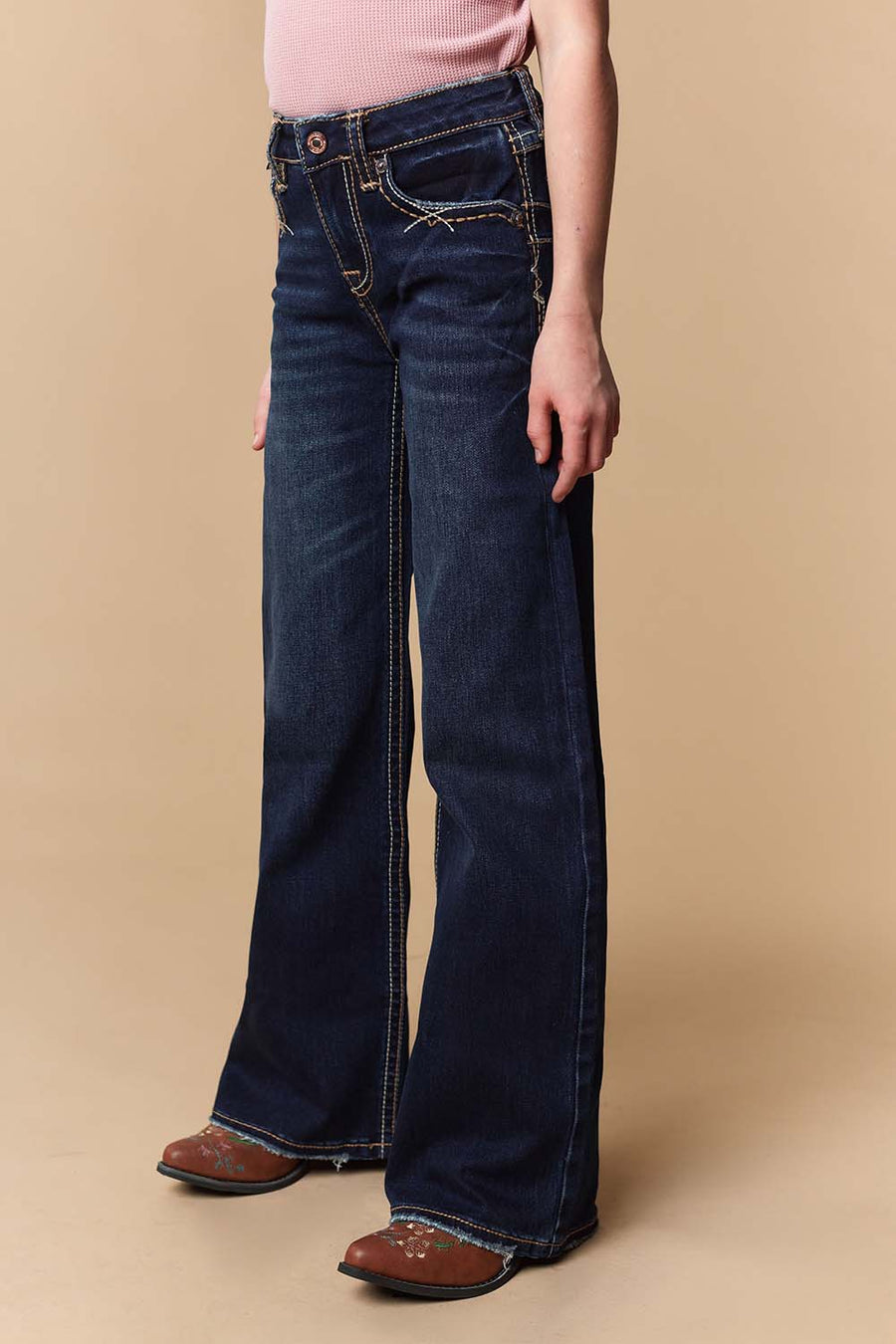 Girl's Lite Embroidery Wide Leg Jeans