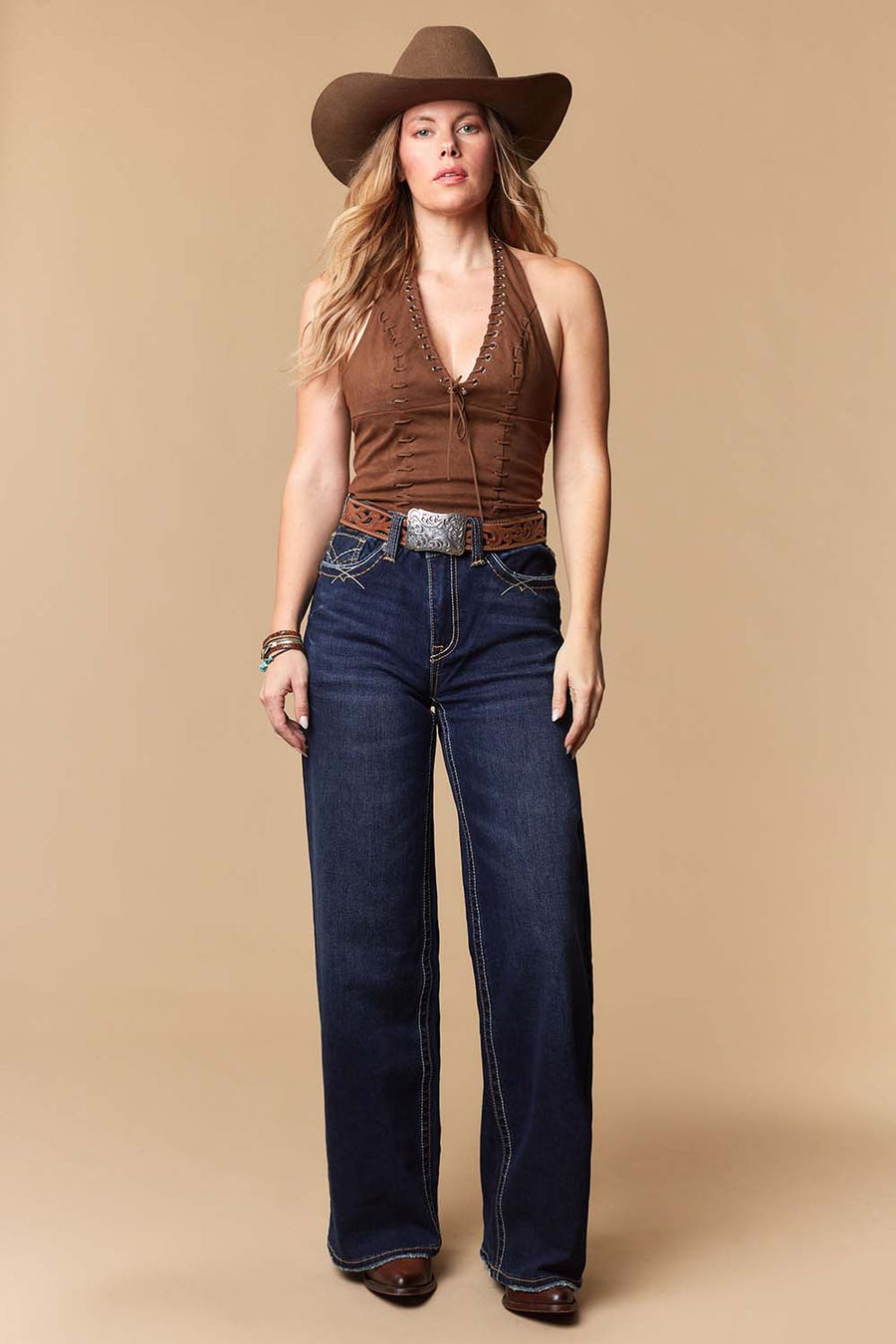Women's Lite Embroidery Wide Leg Jeans