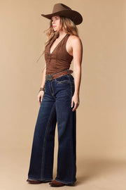 Women's Lite Embroidery Wide Leg Jeans
