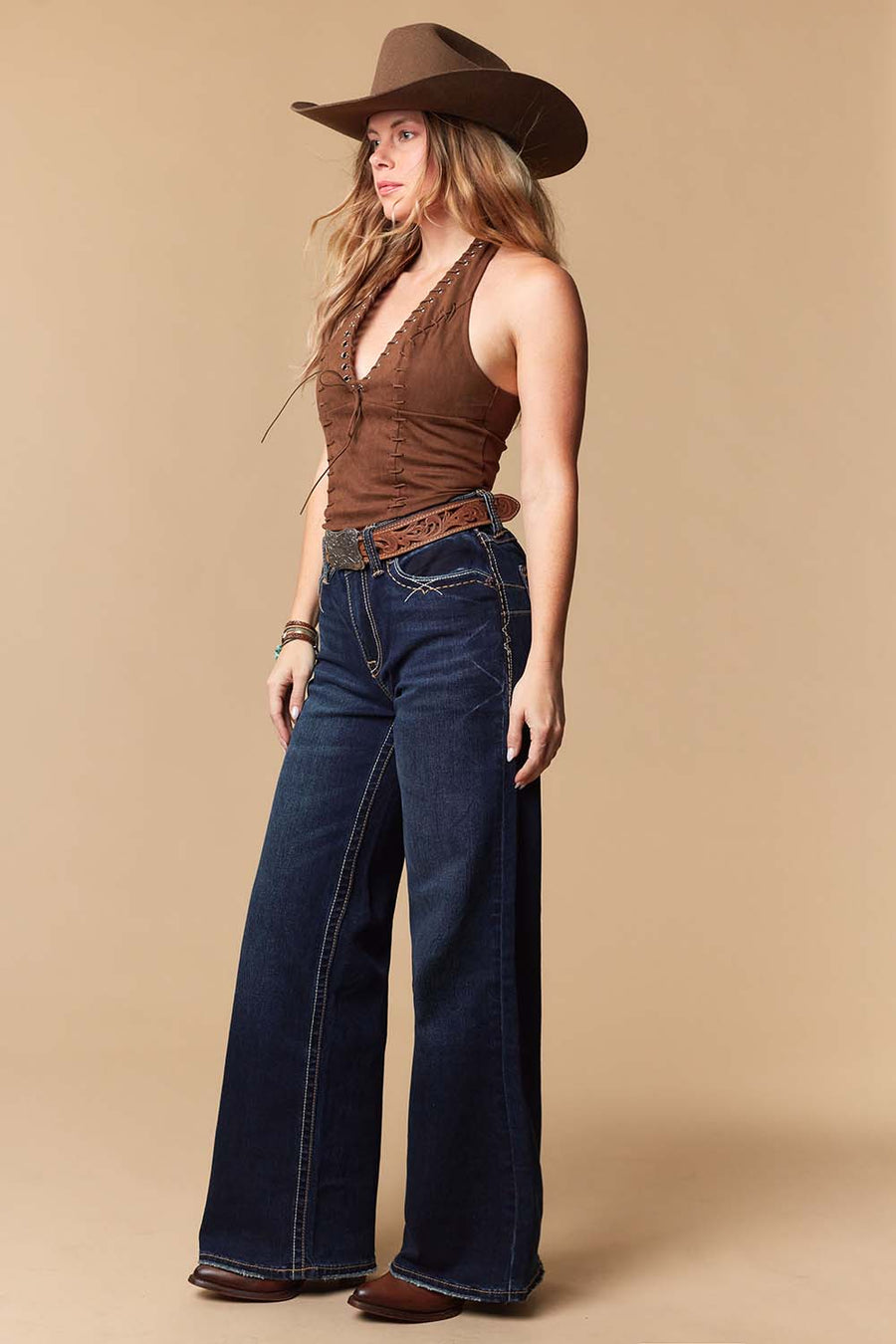 Women's Lite Embroidery Wide Leg Jeans