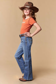 Girl's Lite Embroidery Wide Leg Jeans