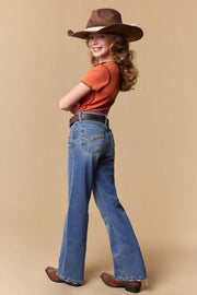 Girl's Lite Embroidery Wide Leg Jeans