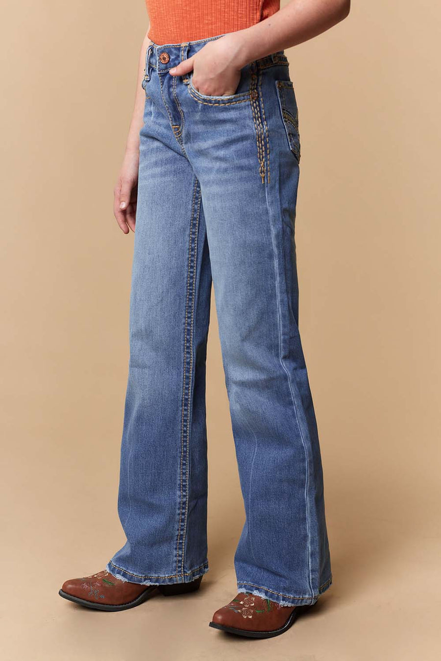 Girl's Lite Embroidery Wide Leg Jeans
