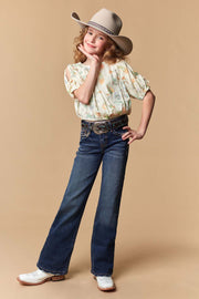 Girl's Lite Embroidery Wide Leg Jeans