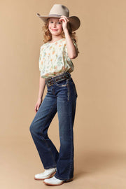 Girl's Lite Embroidery Wide Leg Jeans