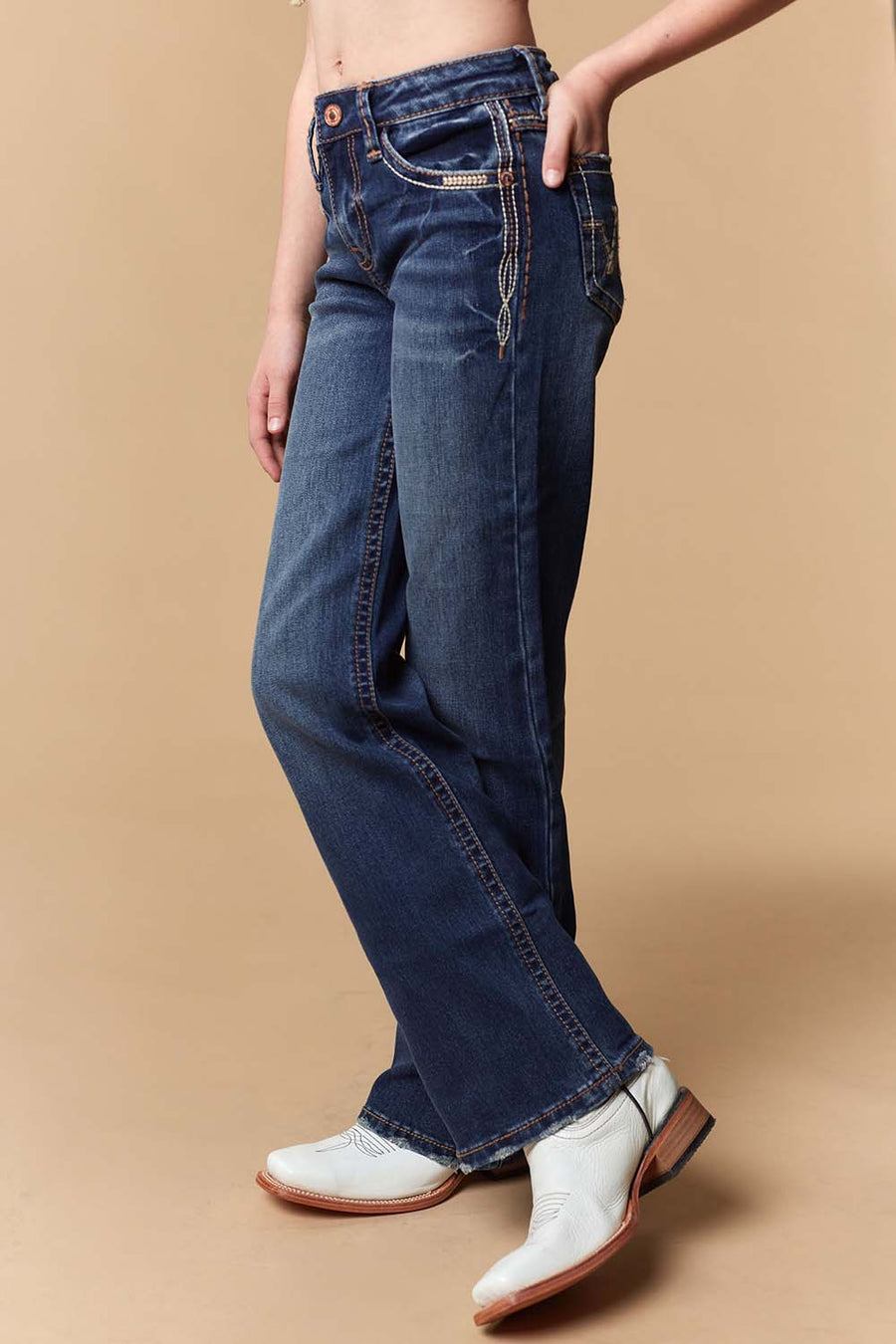 Girl's Lite Embroidery Wide Leg Jeans