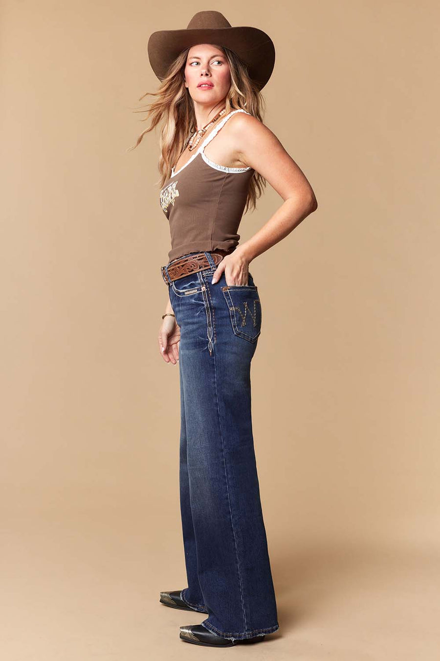 Women's Lite Embroidery Wide Leg Jeans