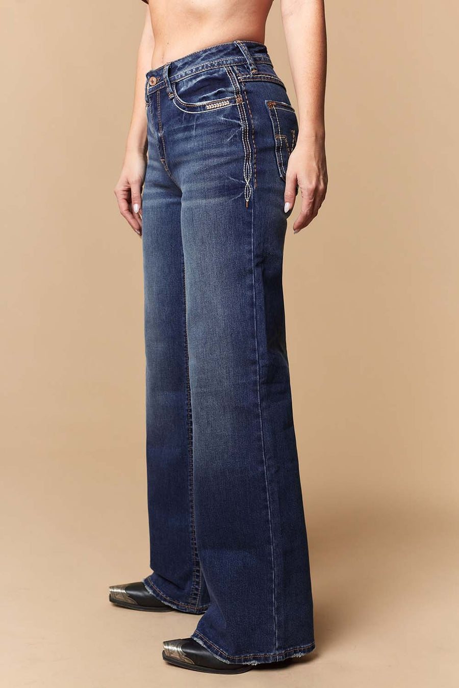 Women's Lite Embroidery Wide Leg Jeans