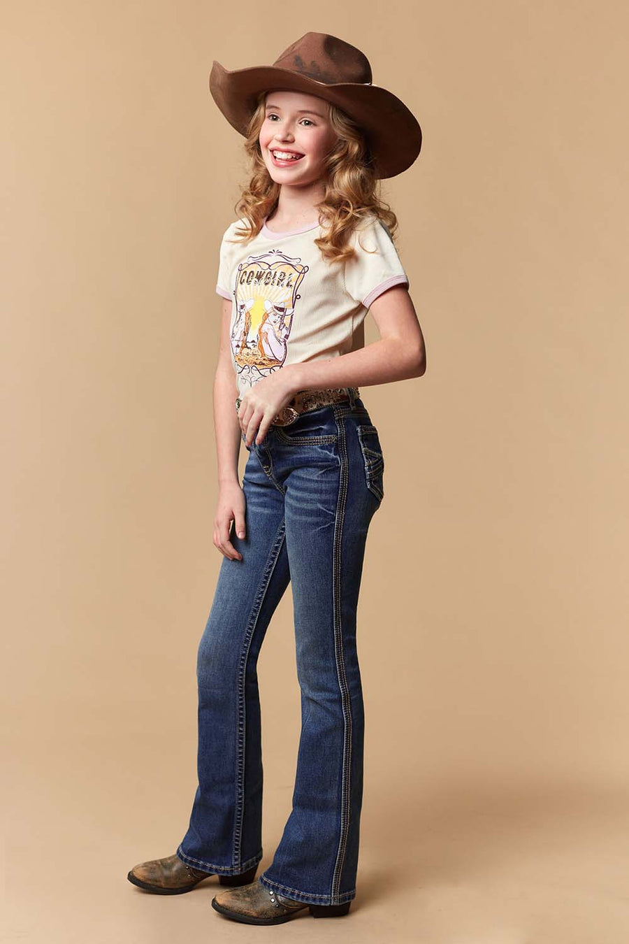 Girl's Lite Embroidery Bootcut Jeans