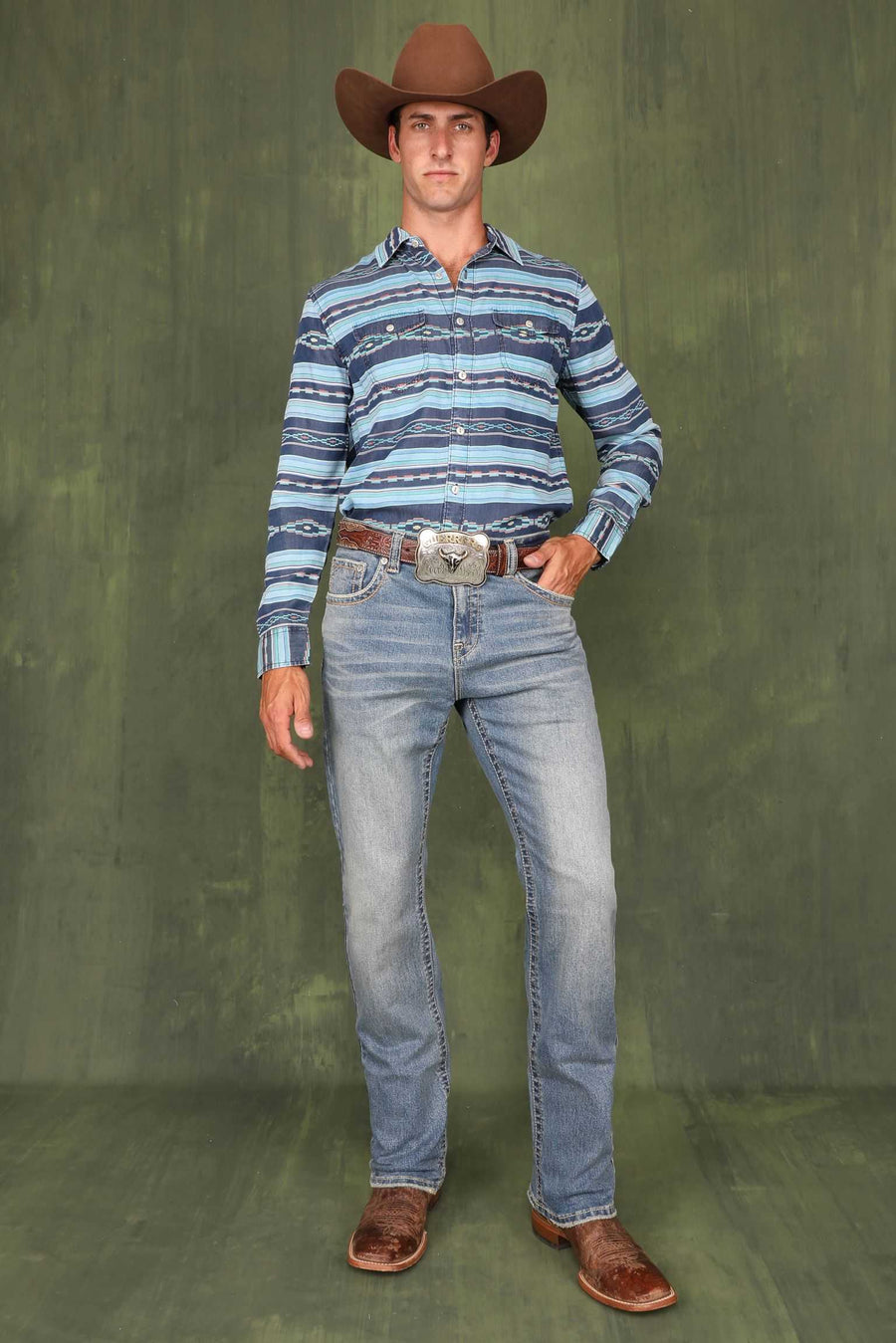 Men's Lite Embroidered Modern Bootcut Jeans