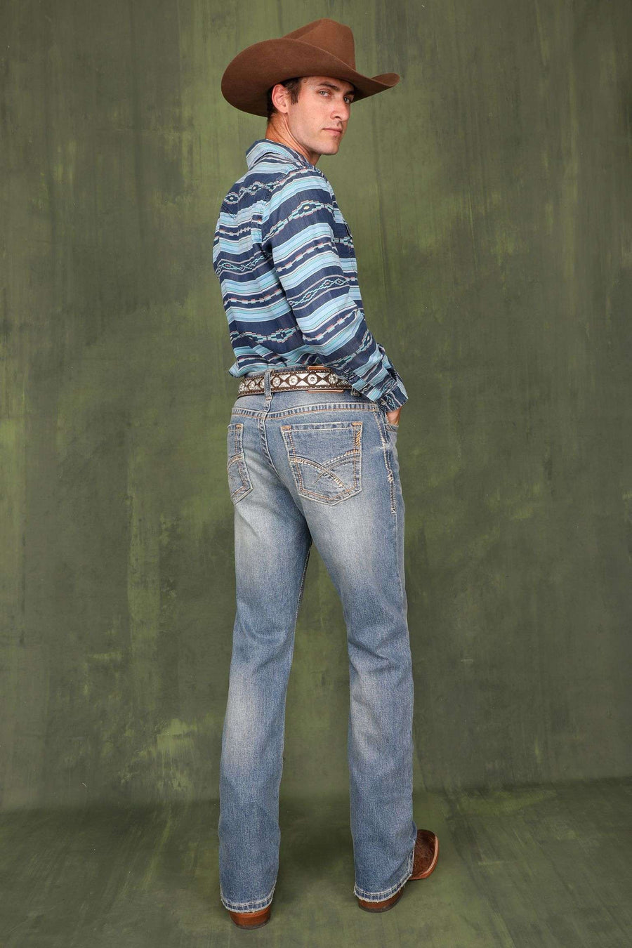 Men's Lite Embroidered Modern Bootcut Jeans