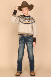 Boy's Embroidery Modern Bootcut Jeans