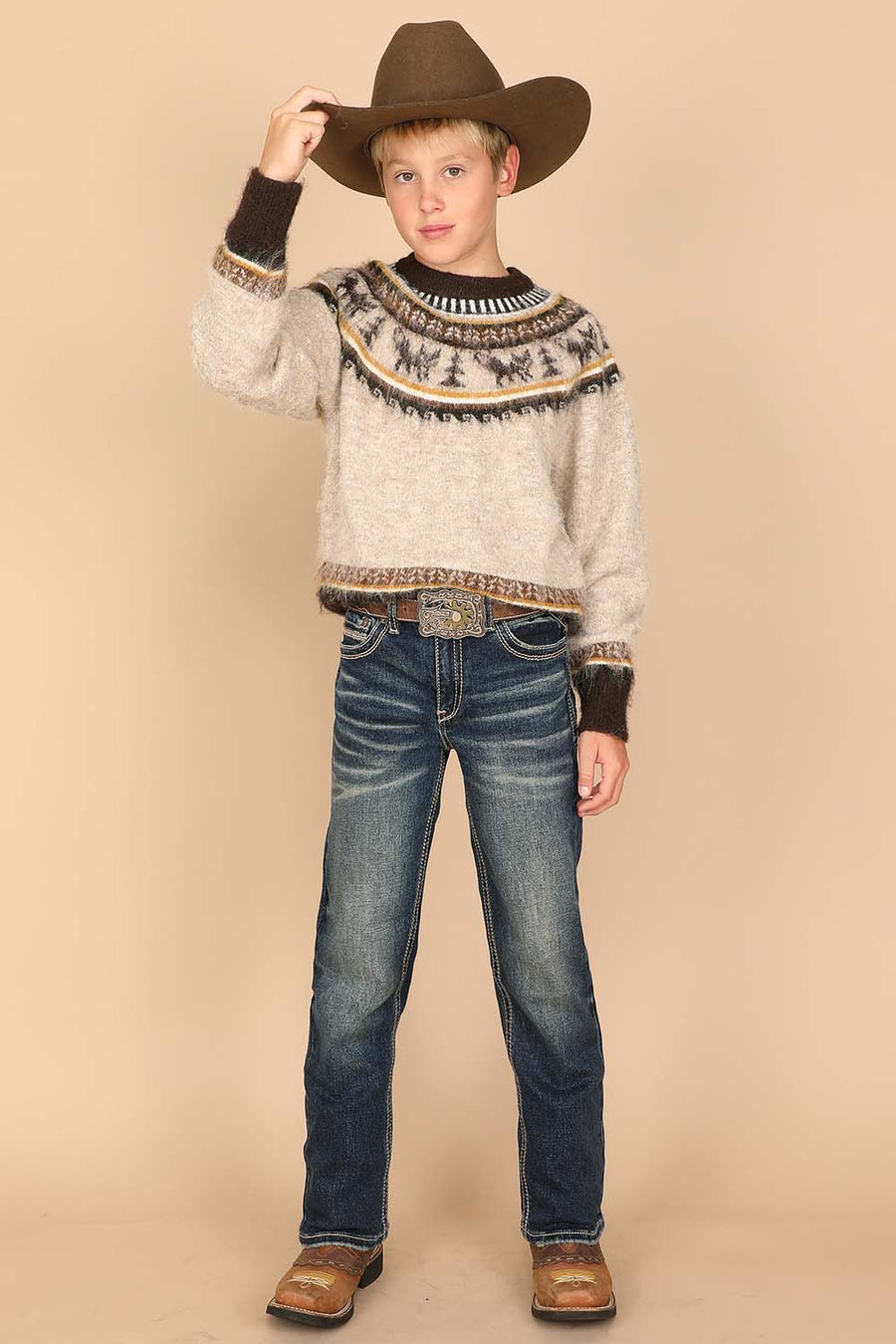 Boy's Embroidery Modern Bootcut Jeans