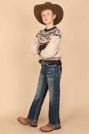 Boy's Embroidery Modern Bootcut Jeans