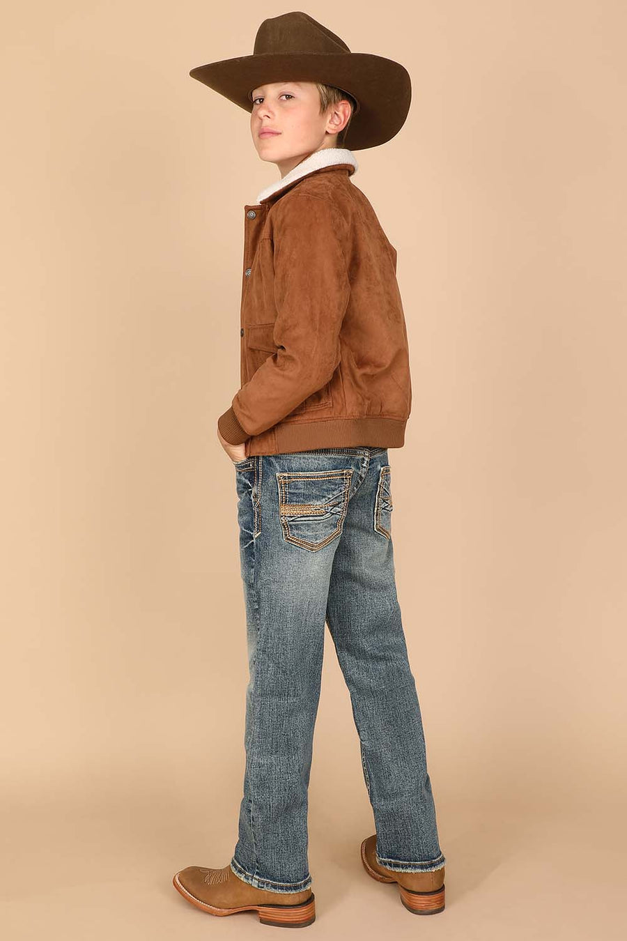 Boy's Embroidery Modern Bootcut Jeans