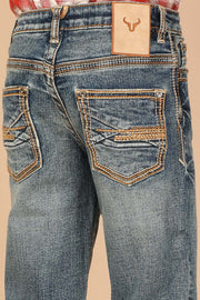 Boy's Embroidery Modern Bootcut Jeans