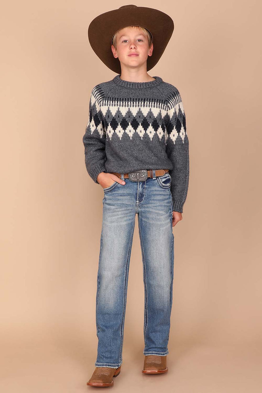 Boy's Embroidery Modern Bootcut Jeans