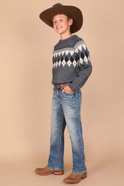Boy's Embroidery Modern Bootcut Jeans