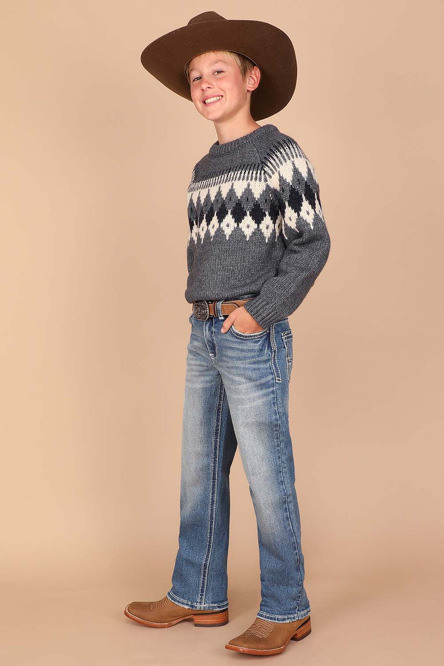 Boy's Embroidery Modern Bootcut Jeans