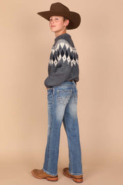 Boy's Embroidery Modern Bootcut Jeans