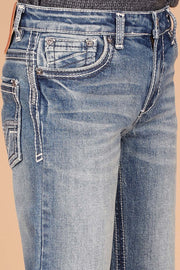 Boy's Embroidery Modern Bootcut Jeans