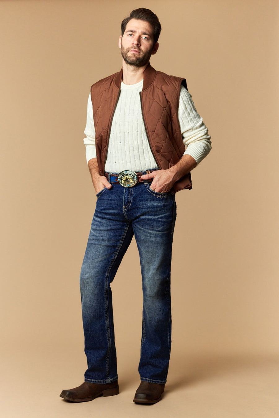 Men's Lite Embroidered Modern Bootcut Jeans
