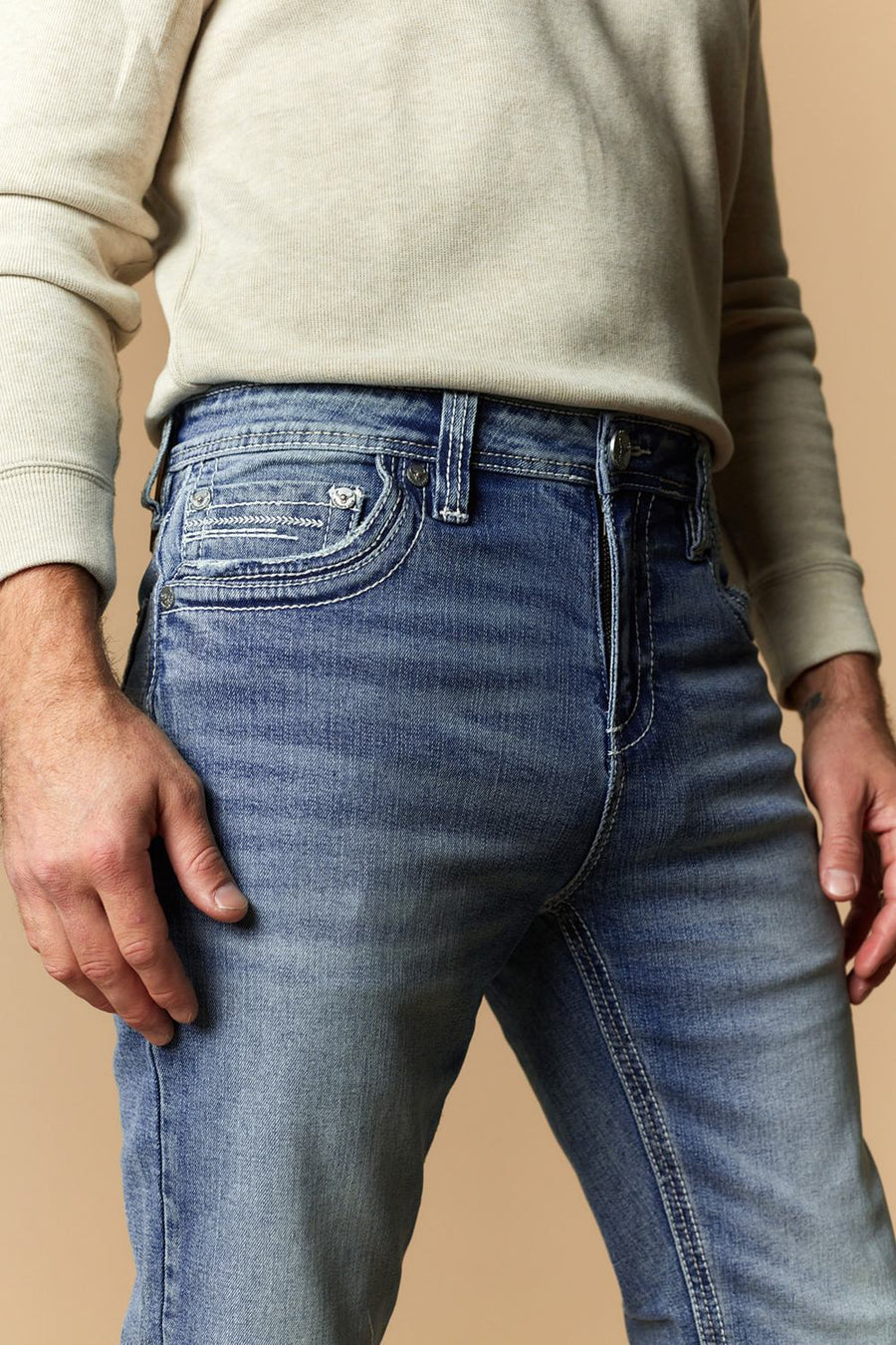 Men's Lite Embroidered Modern Bootcut Jeans