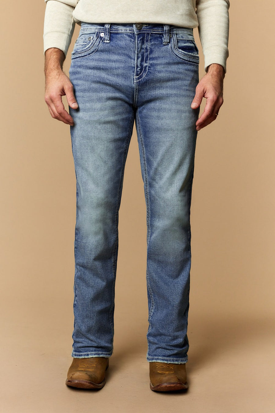 Men's Lite Embroidered Modern Bootcut Jeans