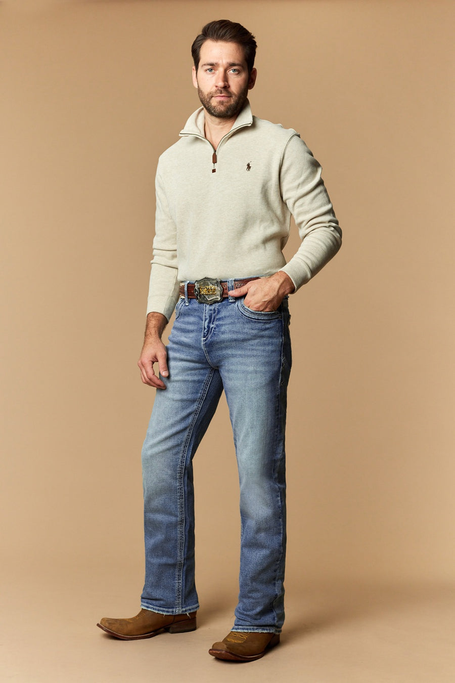 Men's Lite Embroidered Modern Bootcut Jeans
